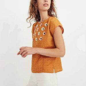 Madewell polka dot textured tassel floral blouse